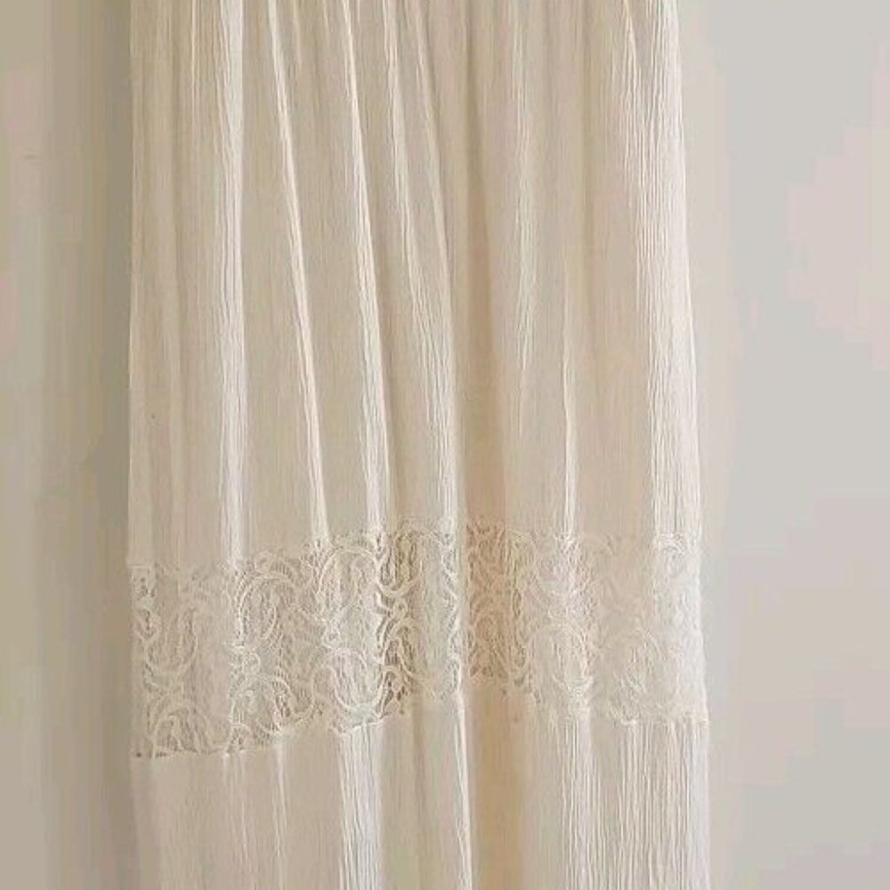 Flying Tomato Boho Crinkle & Lace Ivory Maxi Dress Western Coastal Cowgirl Sz M